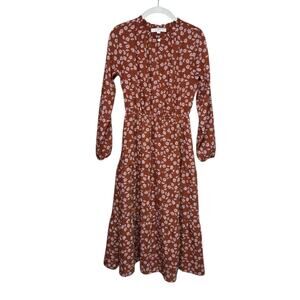 Loft Burnt Orange Long Sleeve Floral Maxi Dress - Size Small